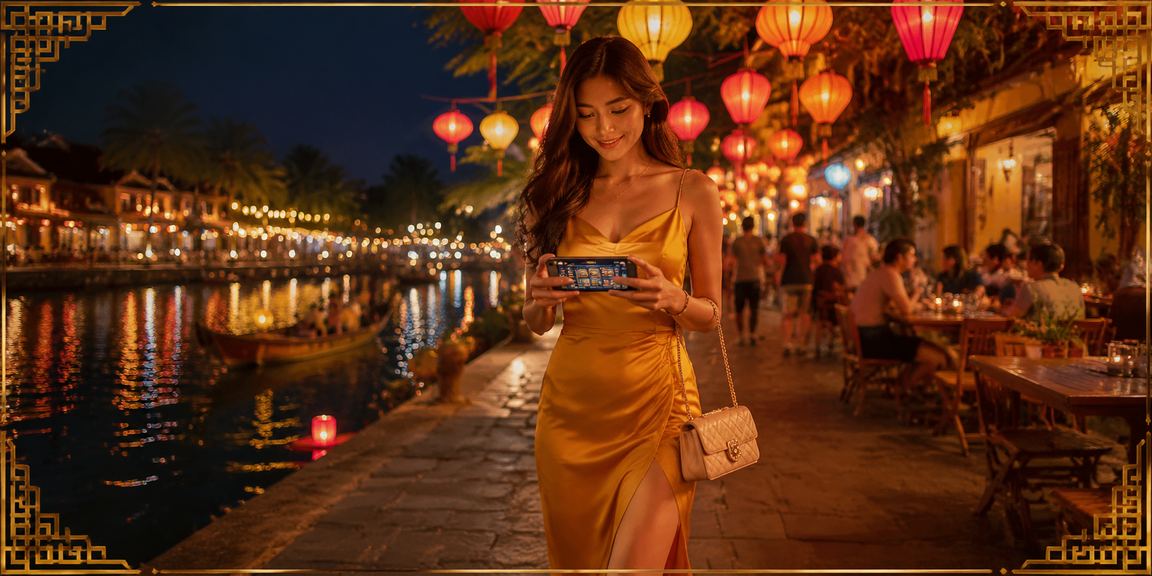 Người dùng đặt kèo cá cược online bên tách cà phê sáng tại Hội An